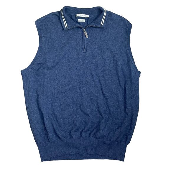 Peter Millar Golf‎ Sweater Vest Mens XL Cashmere Blend 1/4 Zip Navy Blue Preppy - Picture 1 of 5